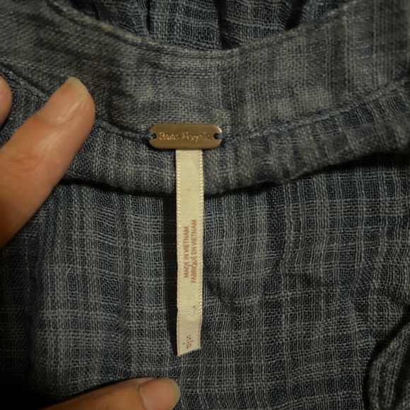 Free People Talk To Me Blue Plaid Gauzy Popover Shirt Size S - Picture 5 of 5